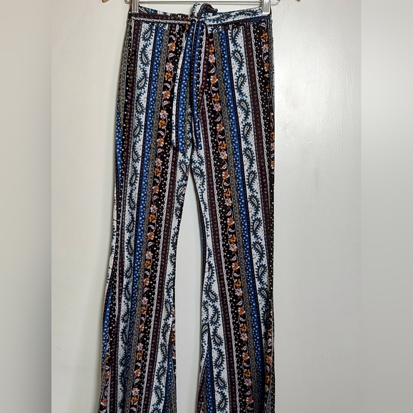 ShoSho Boho Striped Paisley Floral Women's Bell Bottom Stretch Pants - Picture 1 of 9